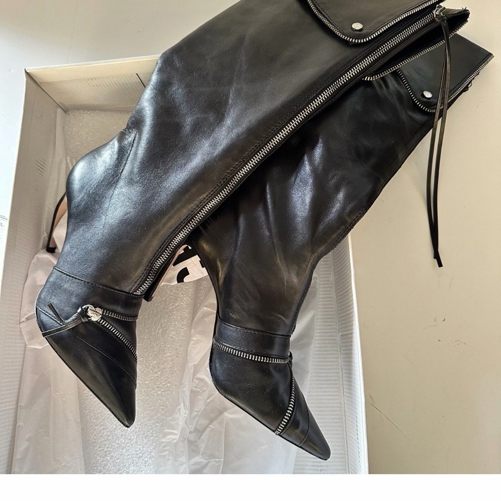 Schutz Arla Up Boots Black Leather Zipper Detail - Picture 5 of 15